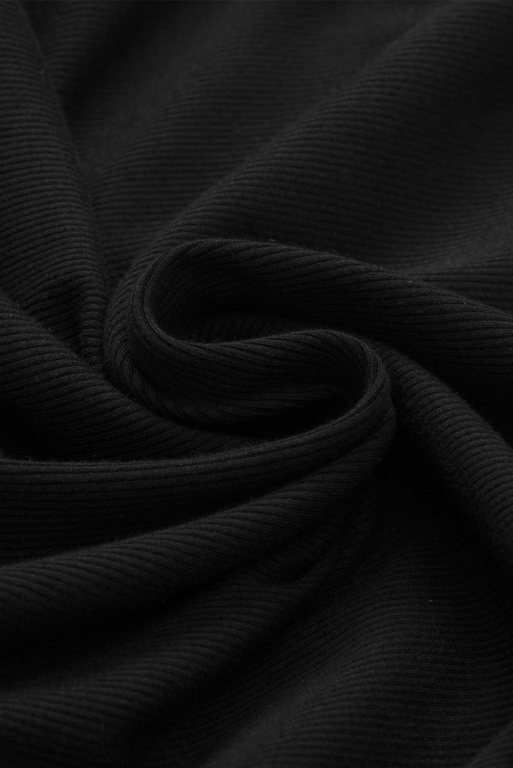 Black Billowy Mesh Puff Sleeve Ribbed Top