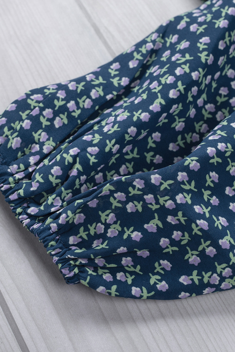 Green Square Neck Puff Sleeve Floral Smocked Top