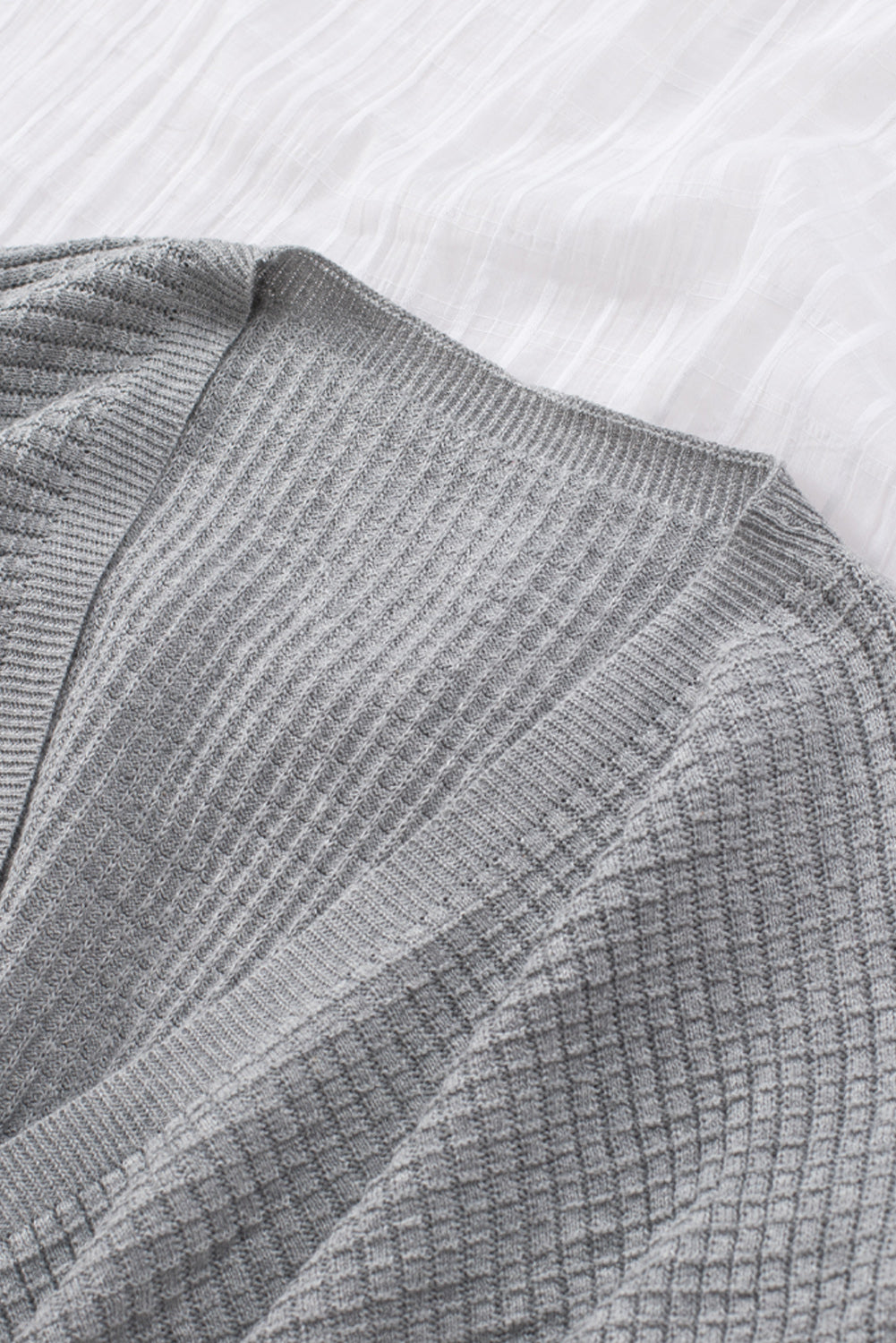 Gray Black/Pink/Gray/Khaki/Apricot Wrap V Neck Waffle Sweater