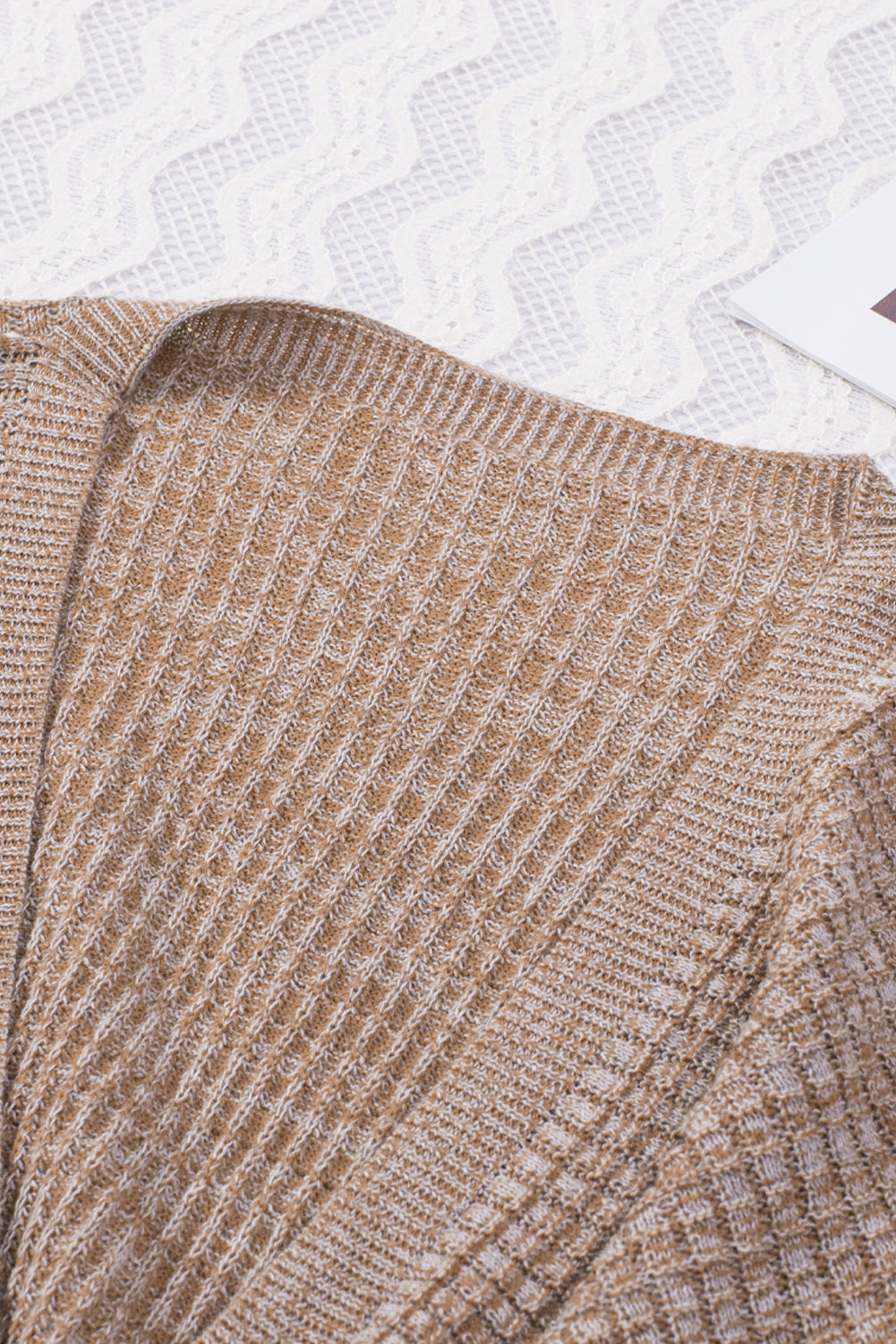 Gray Black/Pink/Gray/Khaki/Apricot Wrap V Neck Waffle Sweater