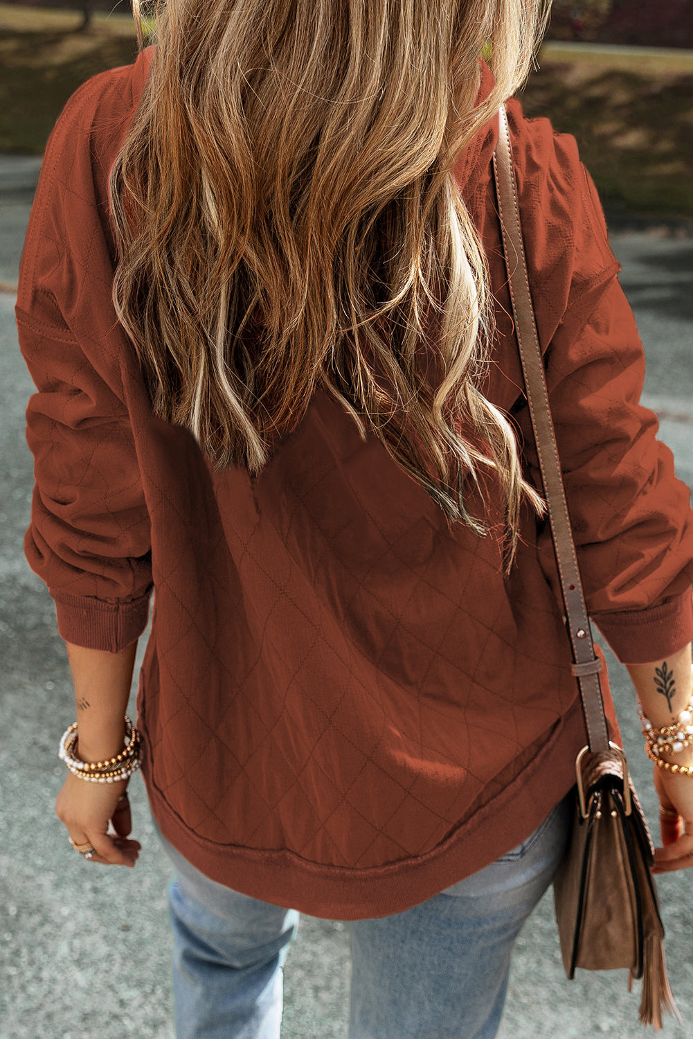 Parchment Quilted Patchwork Exposed Seam Hoodie