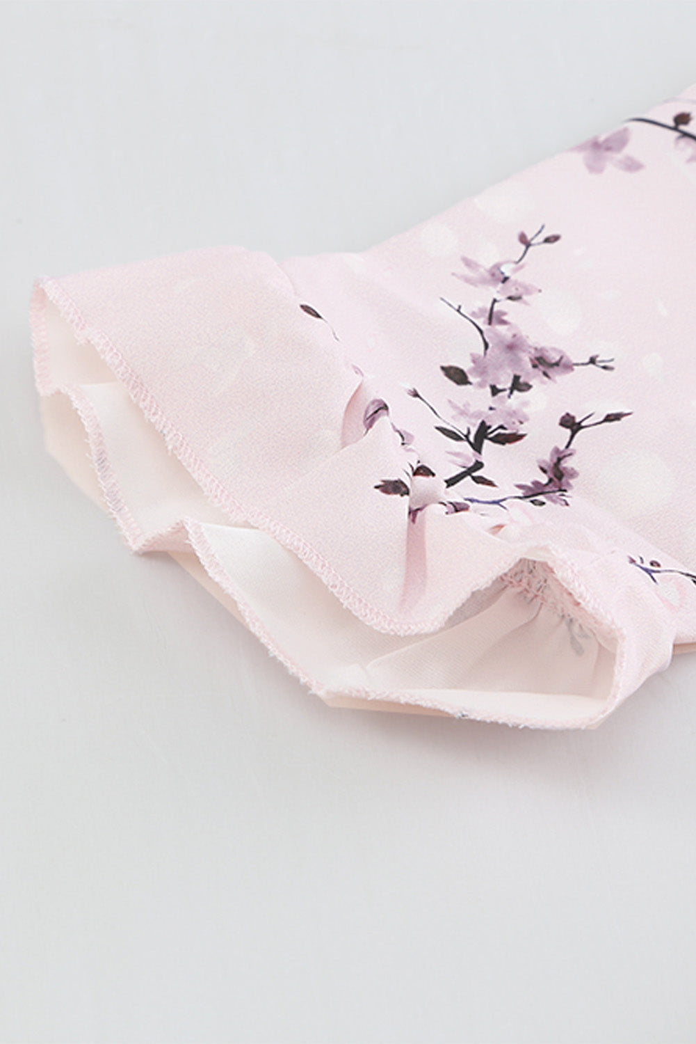 Pink Floral Print Ruffle Hemline Wrap Mini Dress