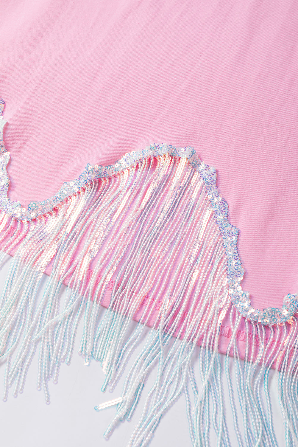 Pink COWBOY Western Fashion Print Sequin Fringed Hem Tee