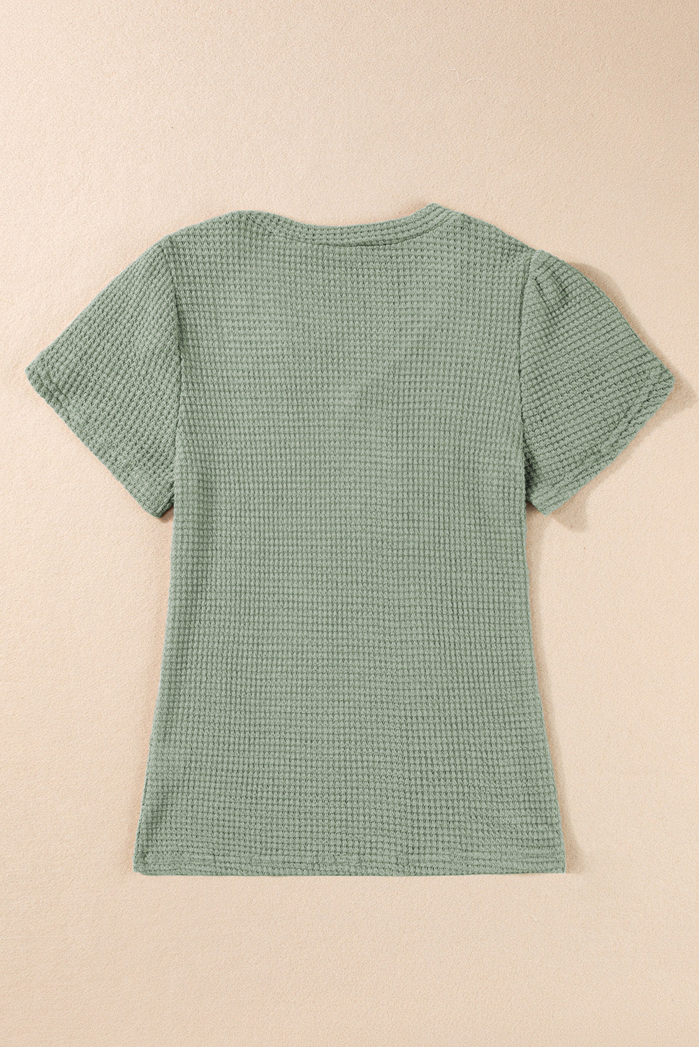 Camel V Neck Petal Sleeve Waffle Knit T-Shirt