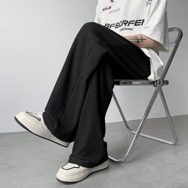 Men's Summer Pleated Texture Ice Silk Wide-leg Pants