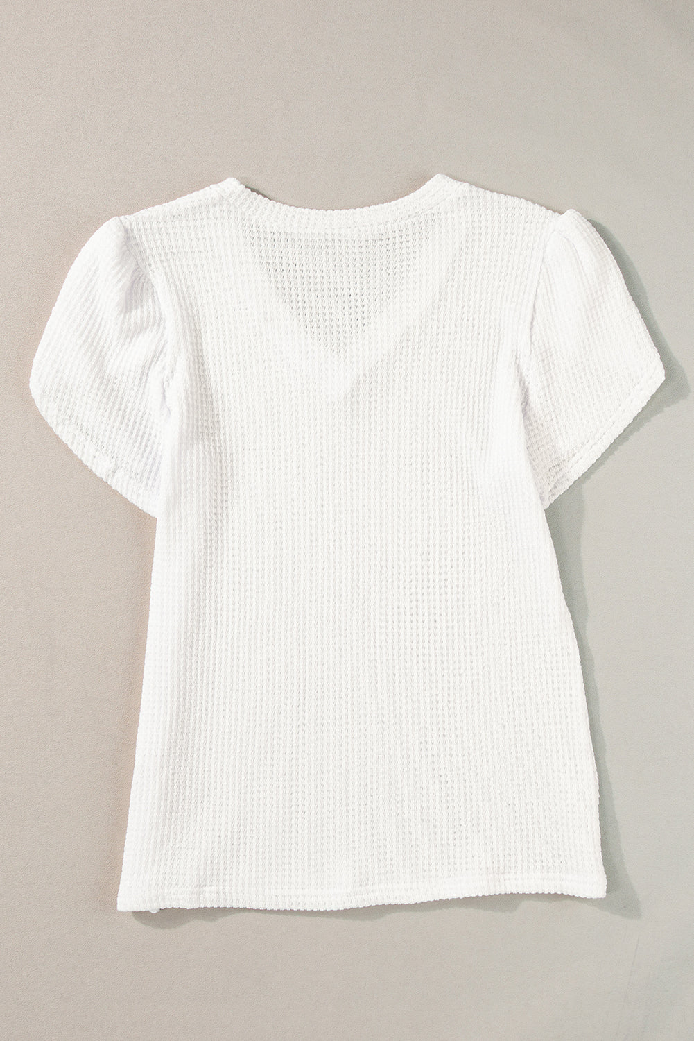 Camel V Neck Petal Sleeve Waffle Knit T-Shirt