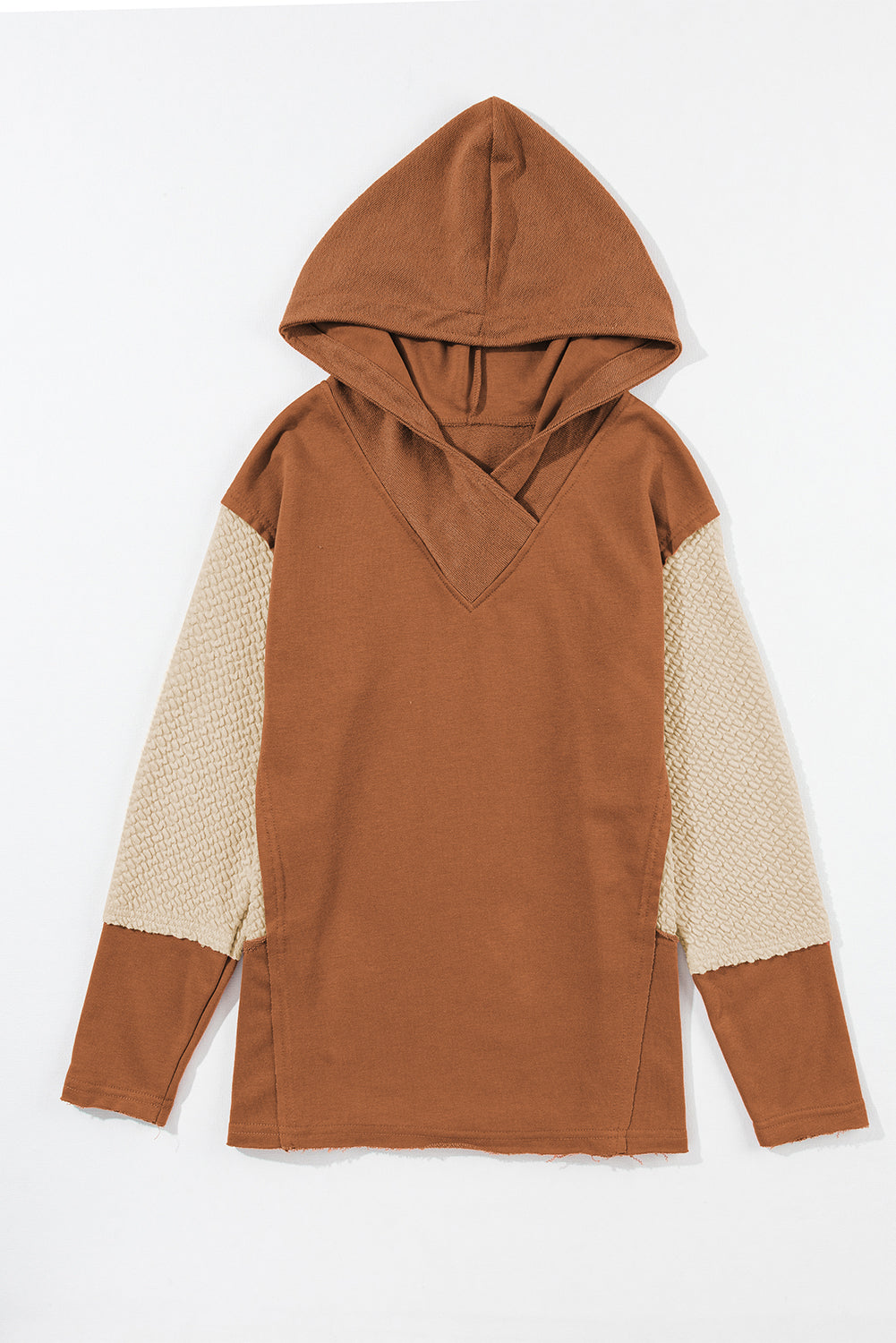 Parchment Contrast Sleeves Patchwork Colorblock Hoodie