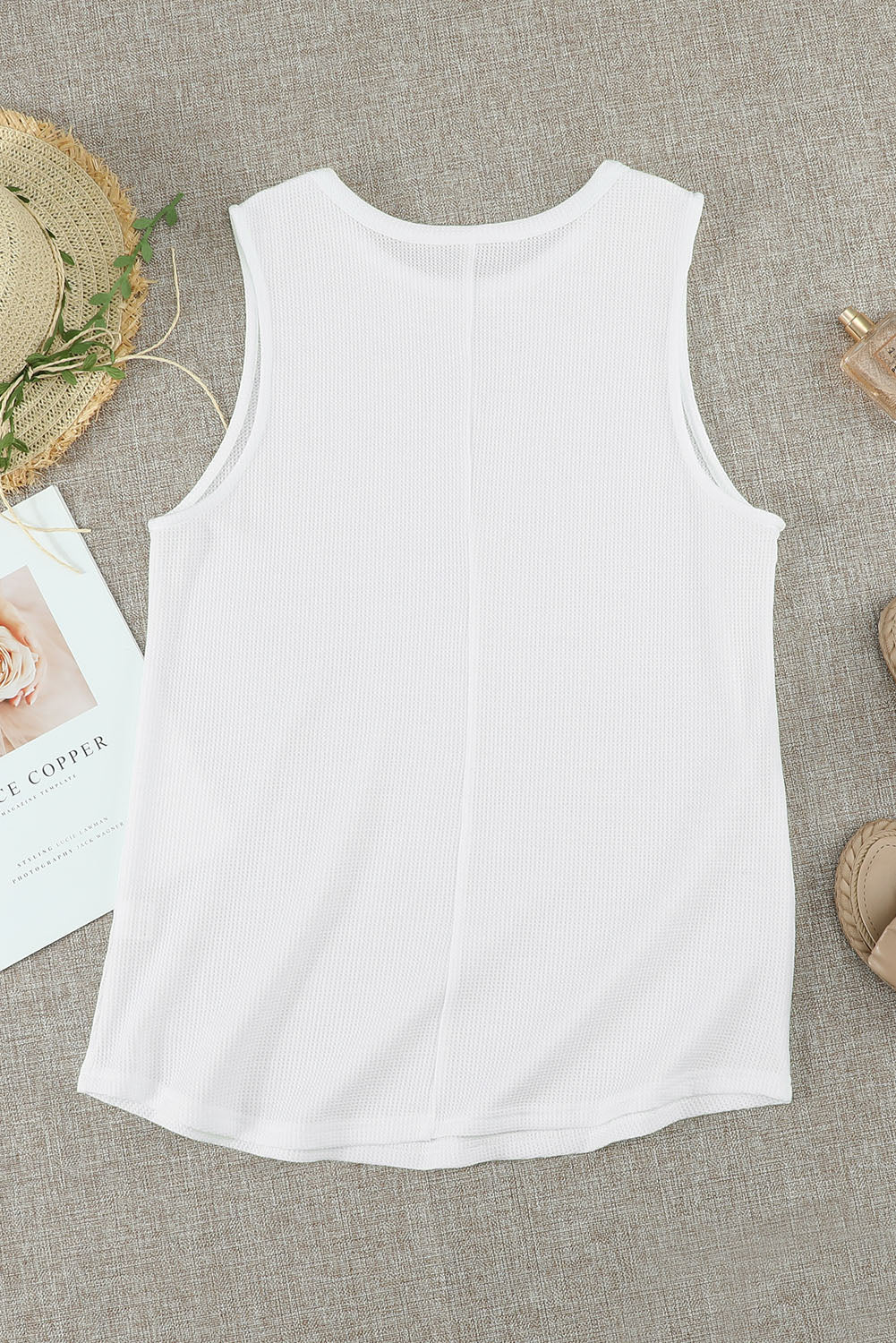 Apricot Crew Neck Waffle Tank Top