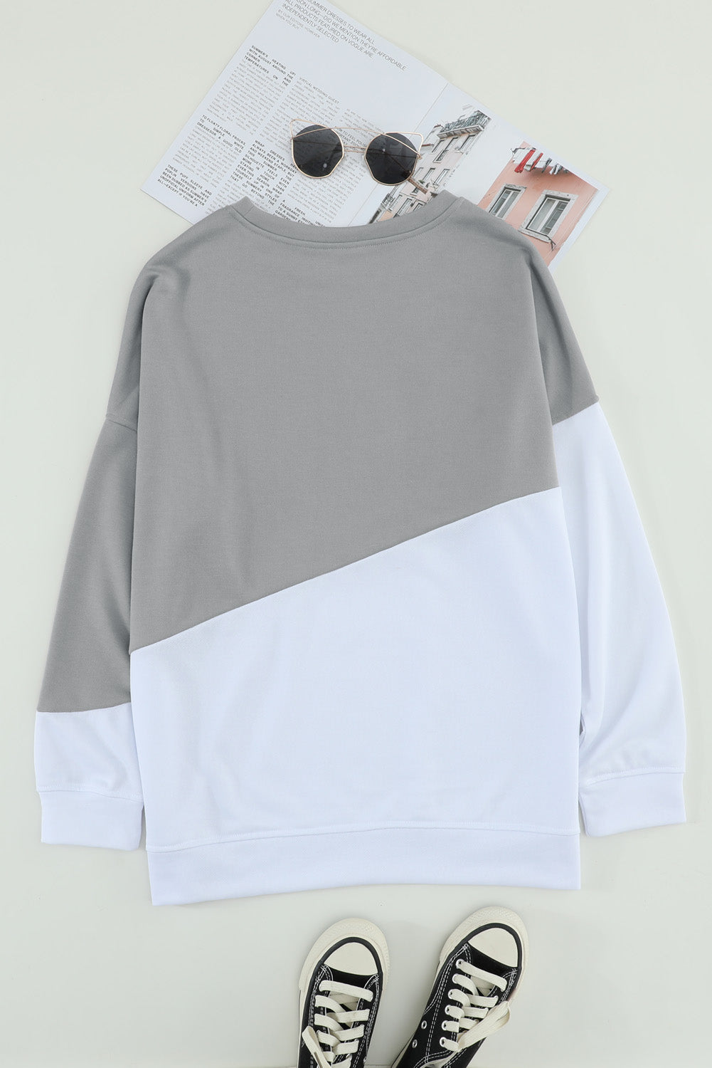 Light Blue Patchwork Dropped Shoulder Sweatshirt