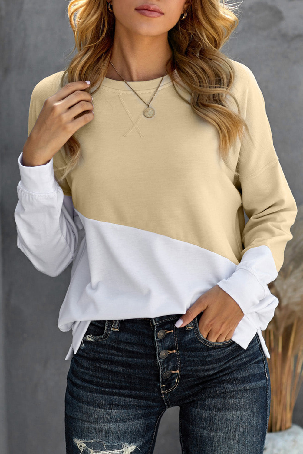 Light Blue Patchwork Dropped Shoulder Sweatshirt