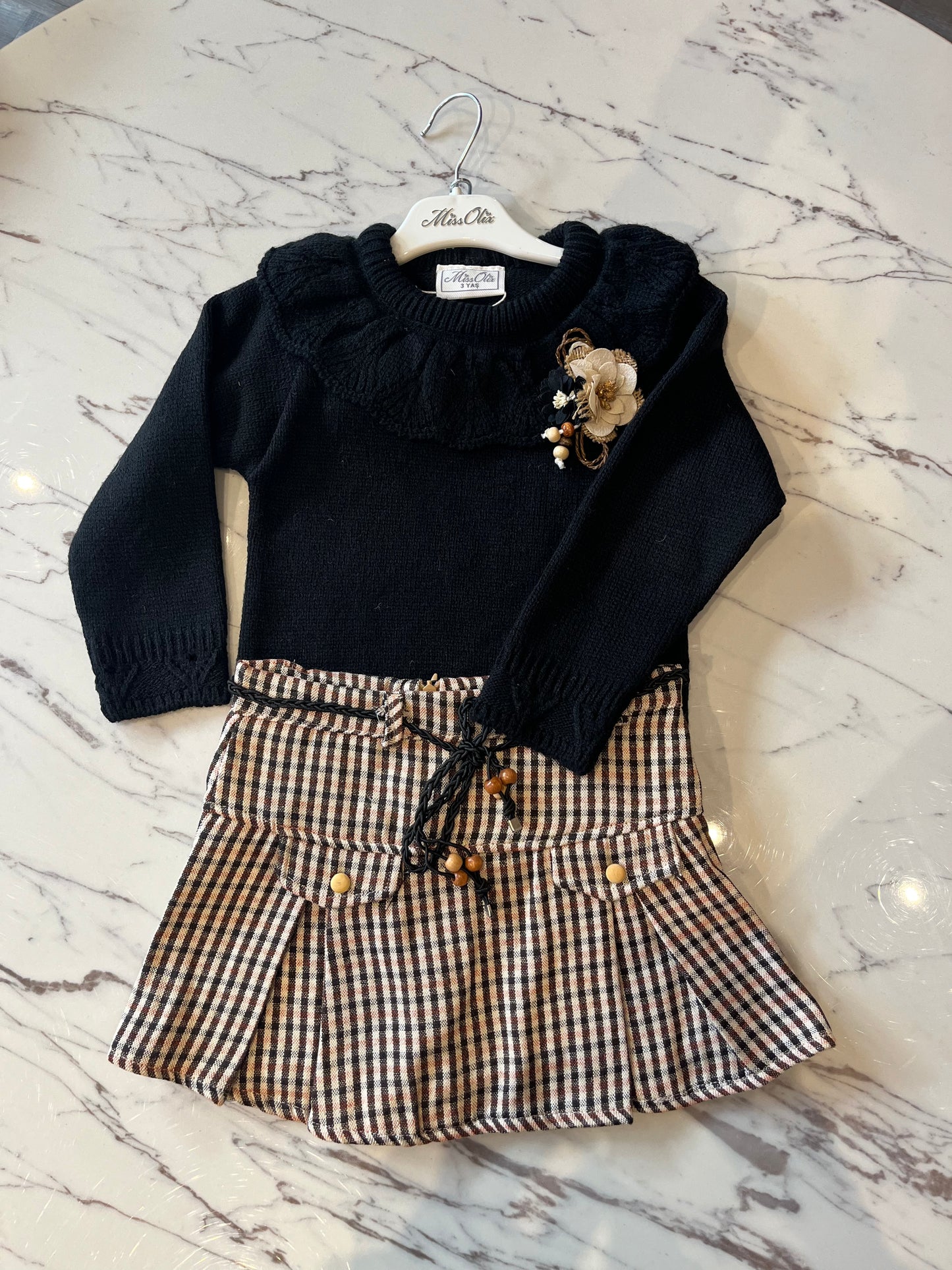 Black Jumper & cheque skirt