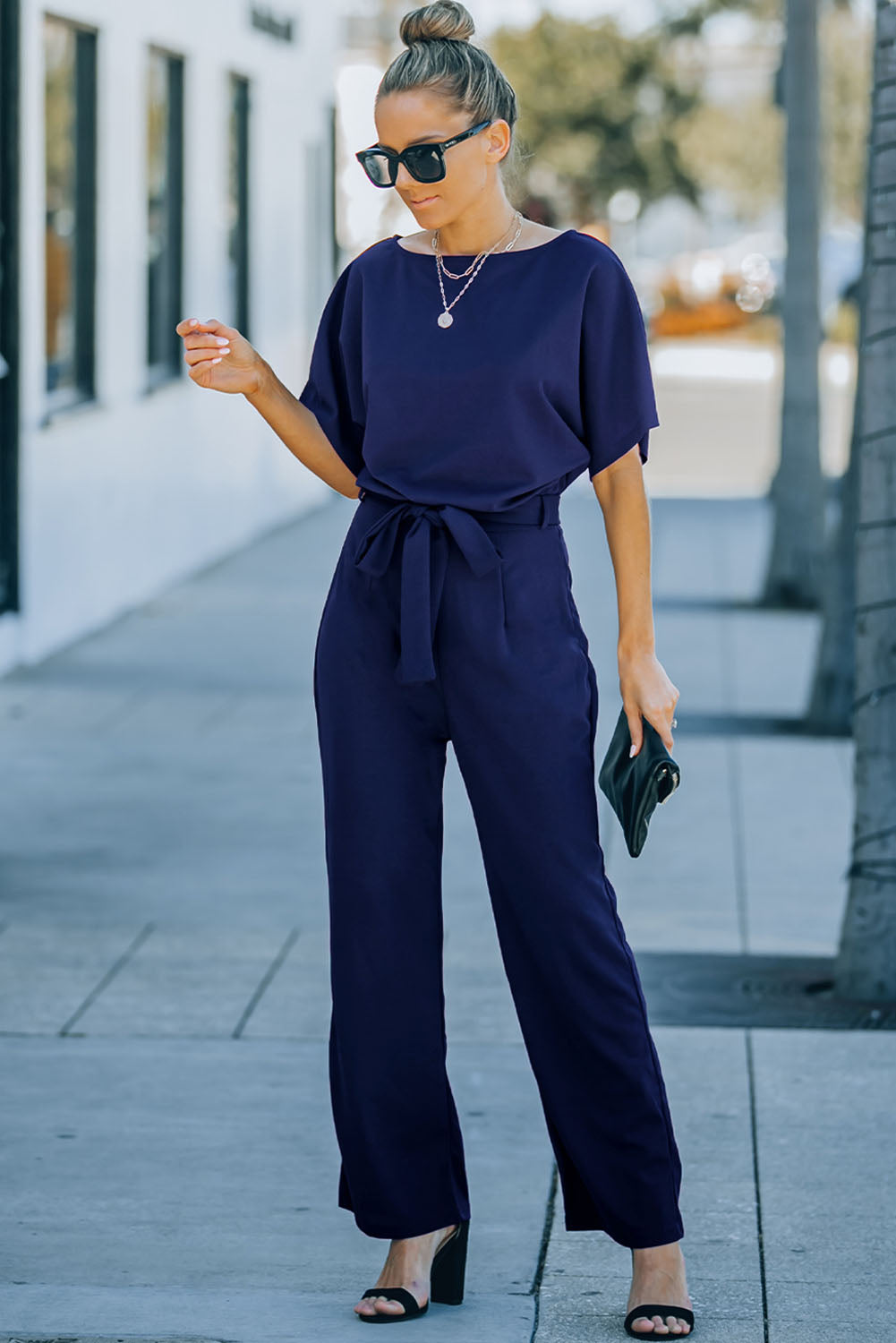 Fiery Red Belted Wide Leg Jumpsuit