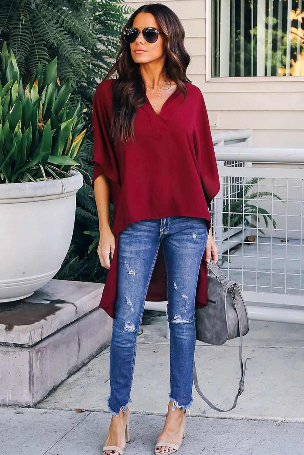 Blue Chic High Low Kimono Top