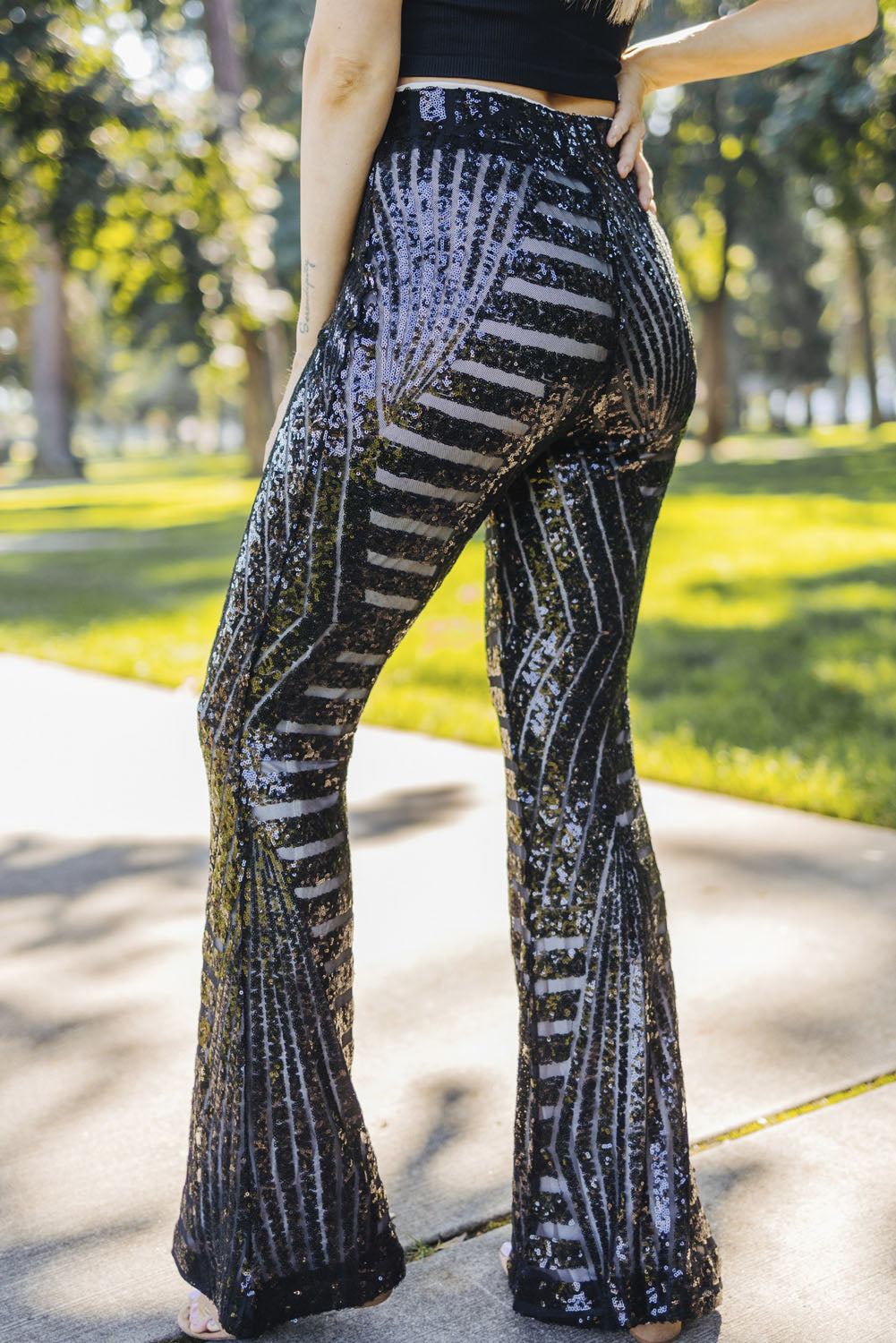 Fiery Red Sequin Wide Leg Pants