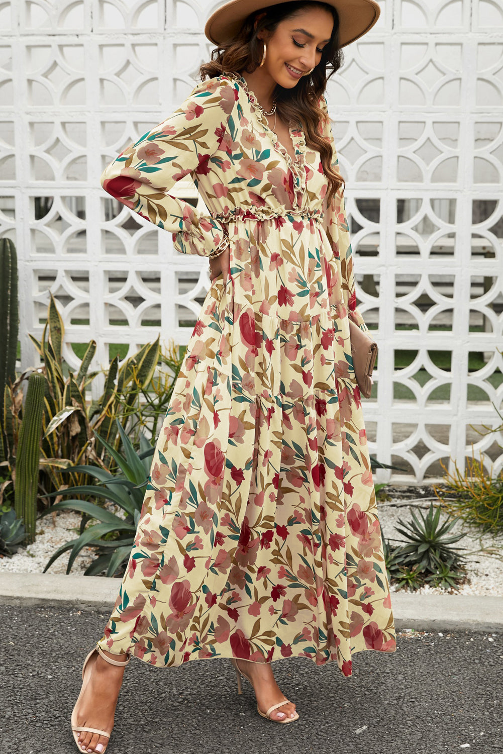 Multicolor Wild Lotus Ruffle Tiered Maxi Dress