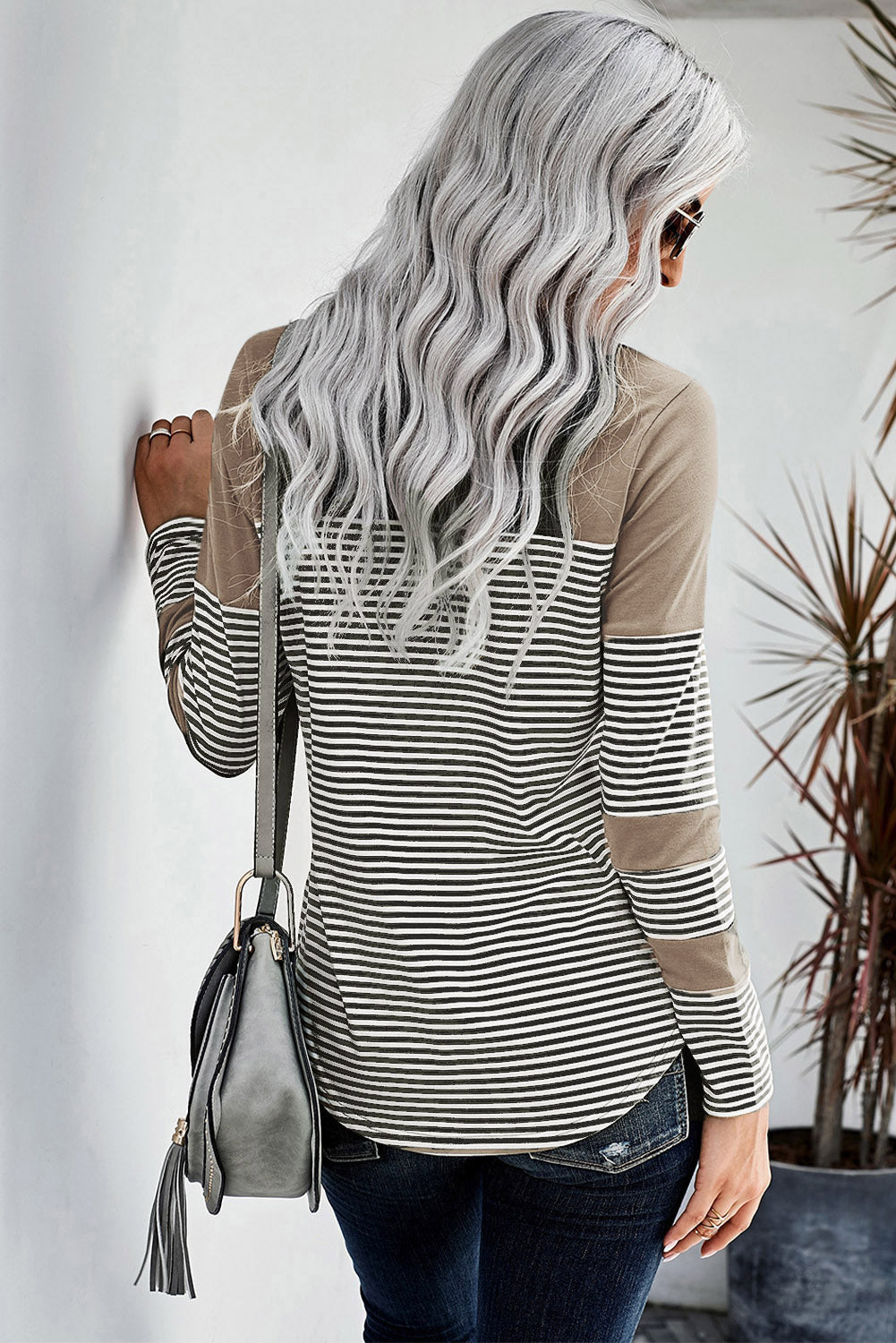 Black Pinstripe Patch Pocket Top