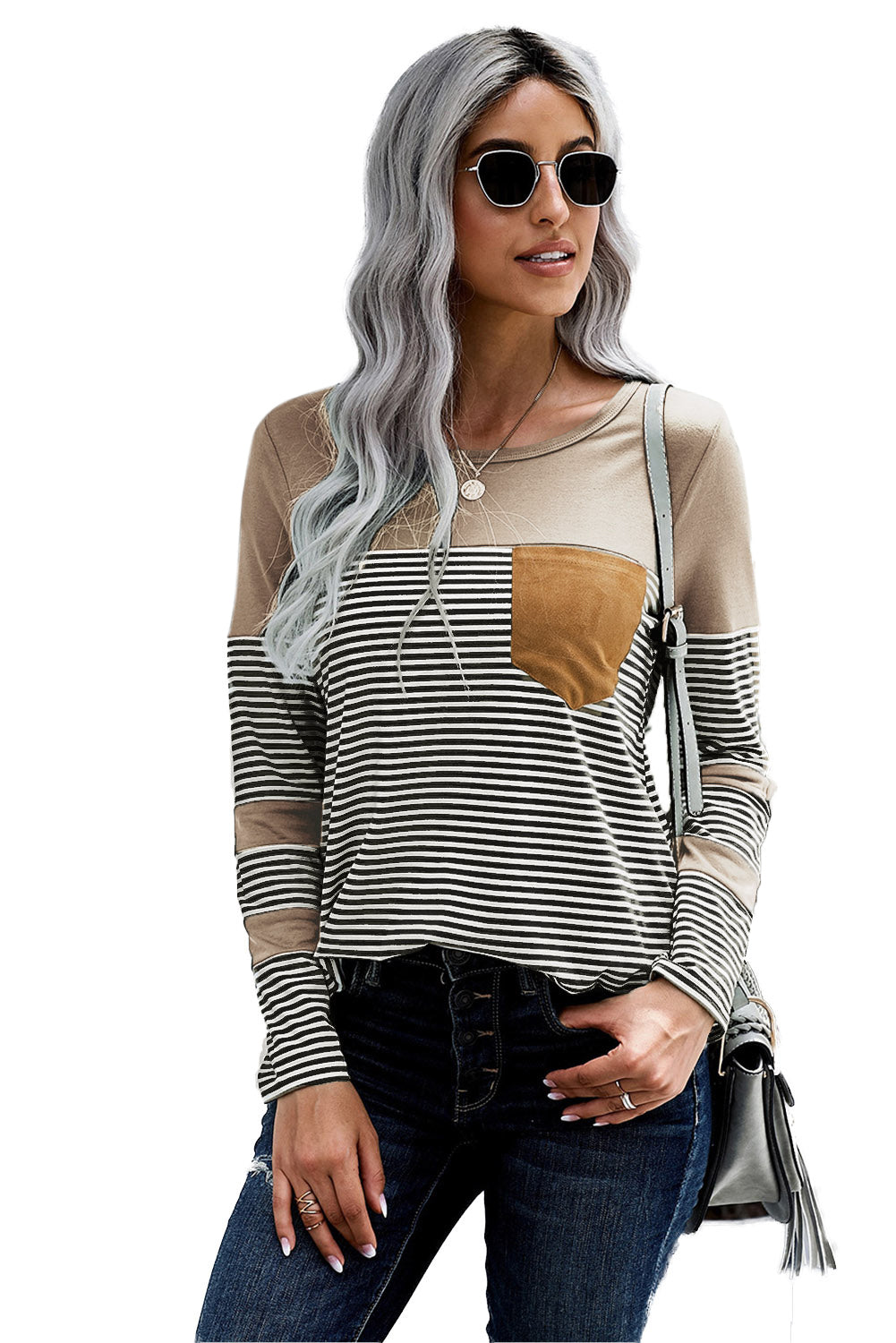 Black Pinstripe Patch Pocket Top