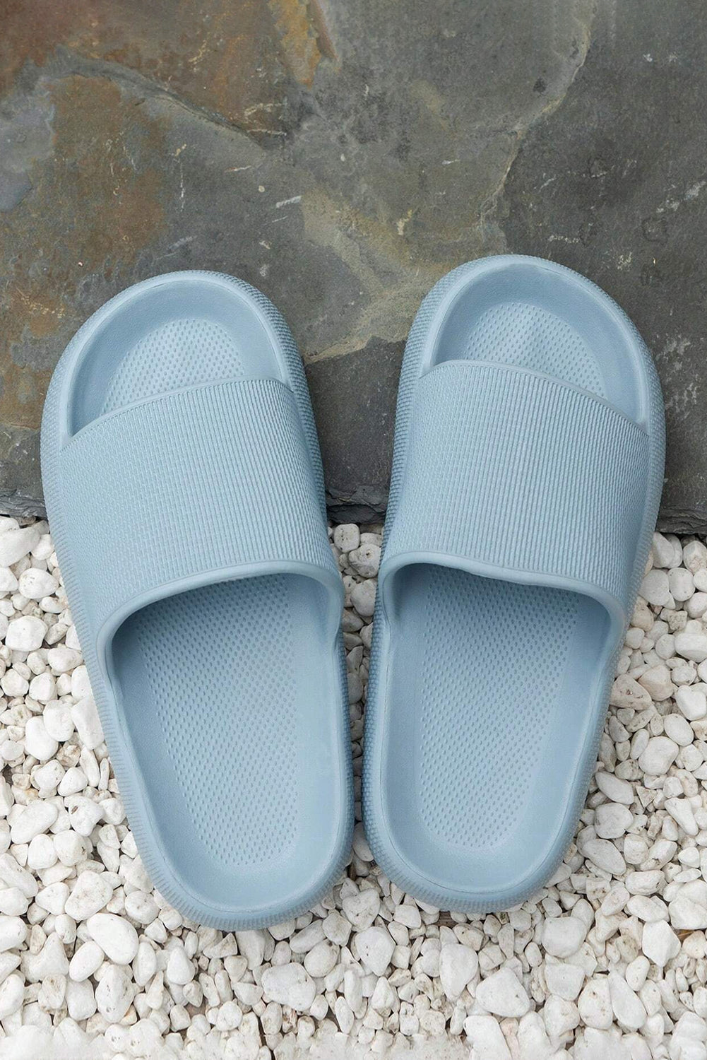 Mist Blue Solid Non-slip Wide Band Thick Sole Slippers