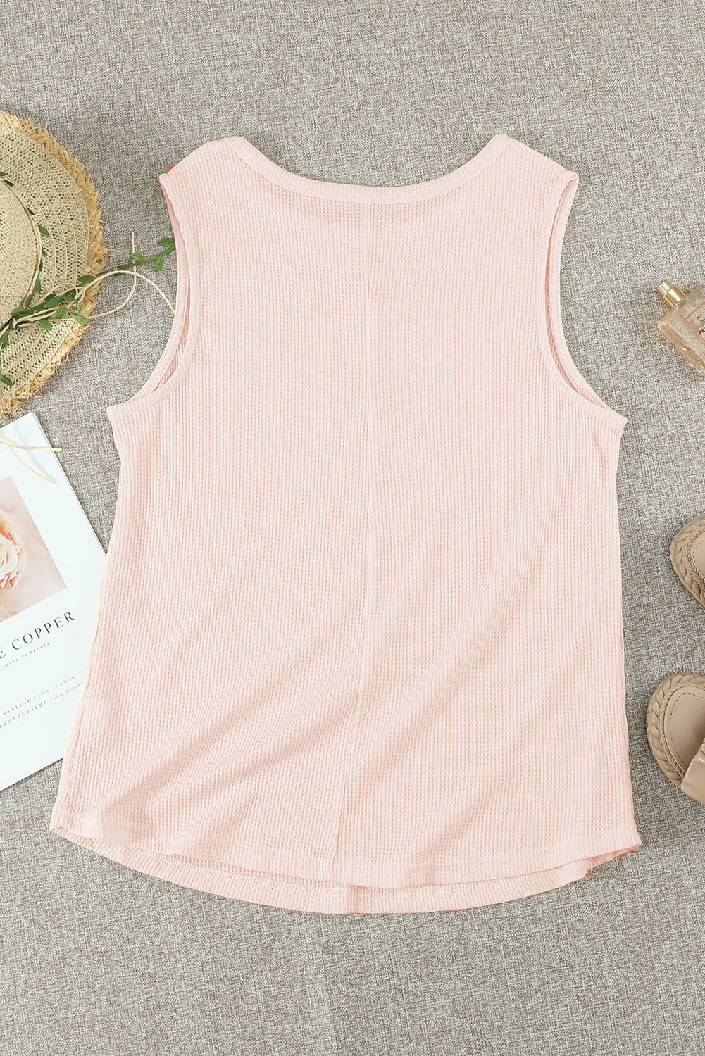 Apricot Crew Neck Waffle Tank Top