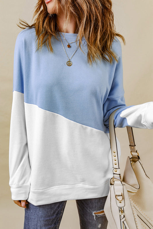 Light Blue Patchwork Dropped Shoulder Sweatshirt