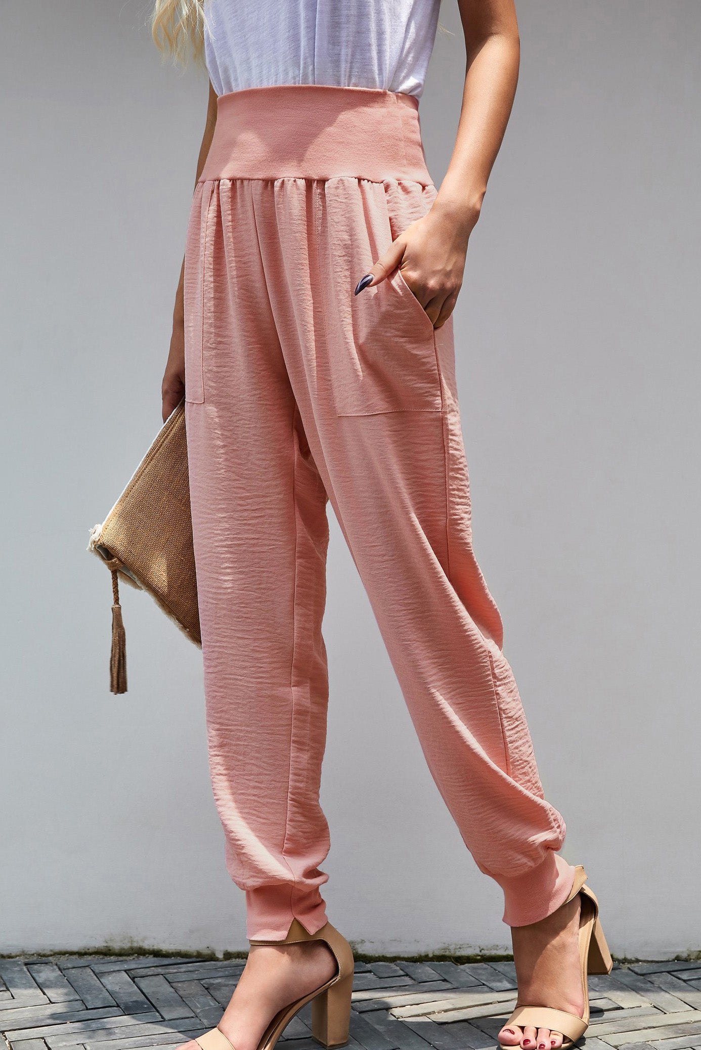 Pink Pocketed Cotton Joggers