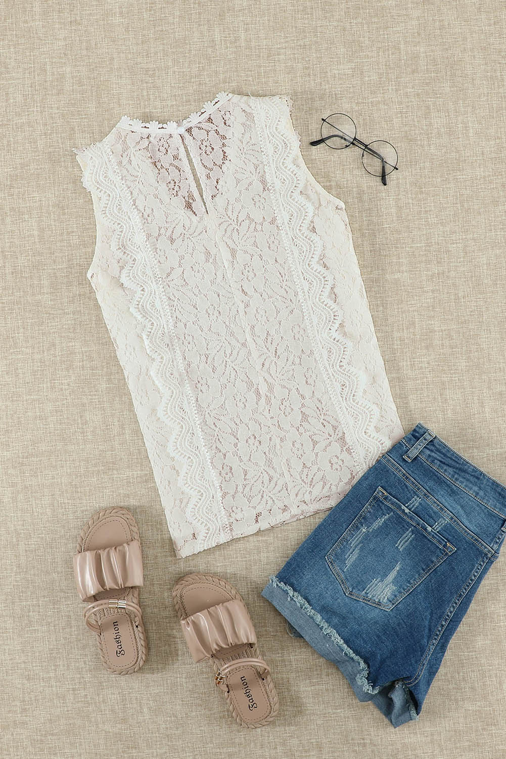 White Lace V Neck Tank Top