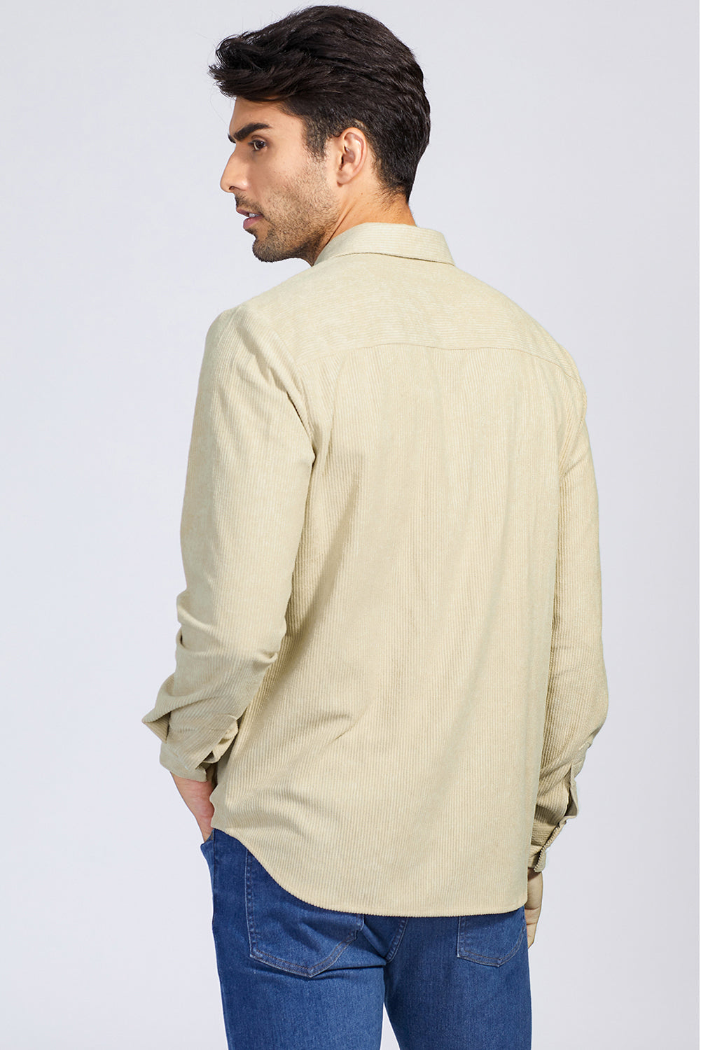 Brown Men Corduroy Flap Pocket Button Front Shirt