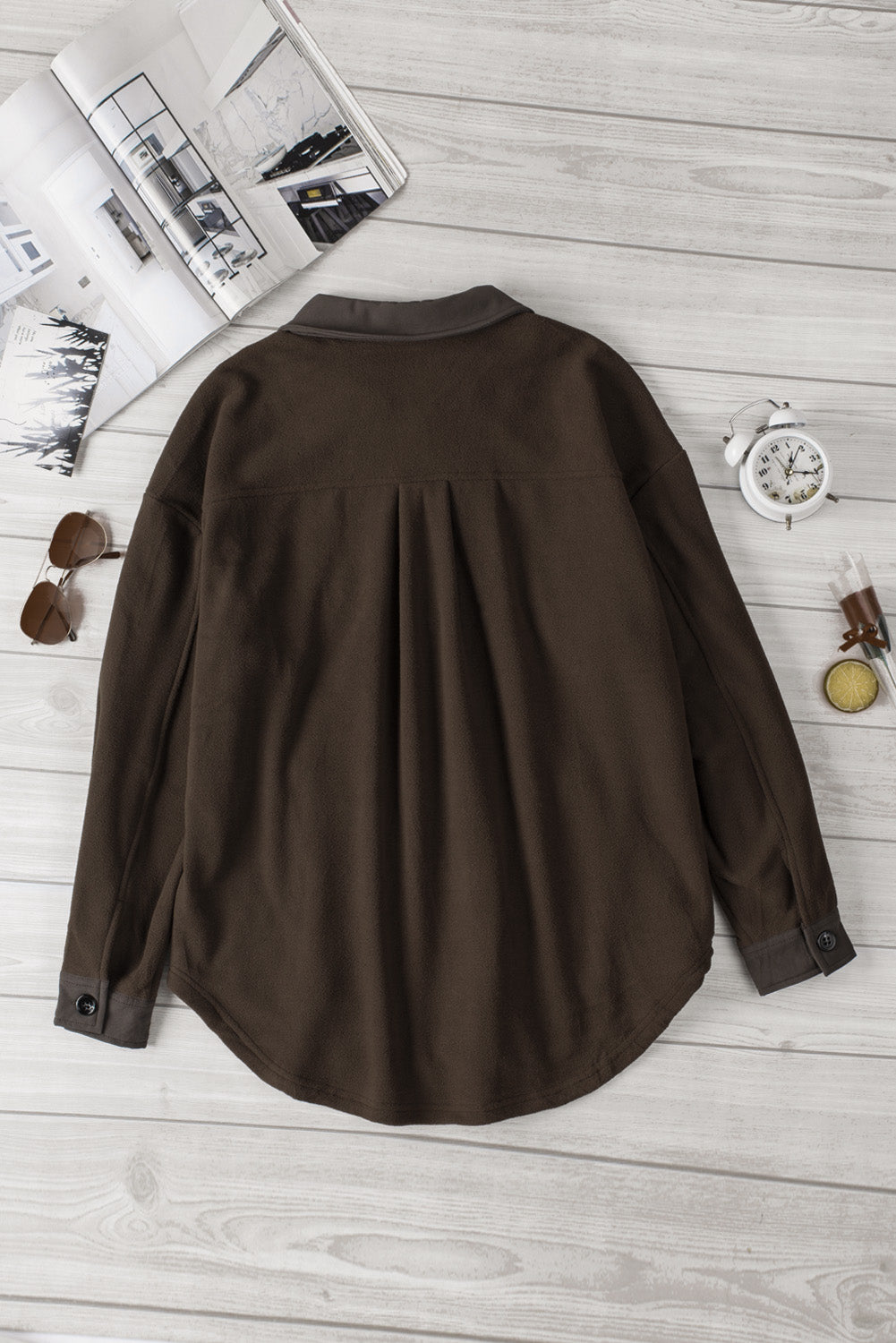 Brown Turn Down Collar Buttoned Shirt Jacket