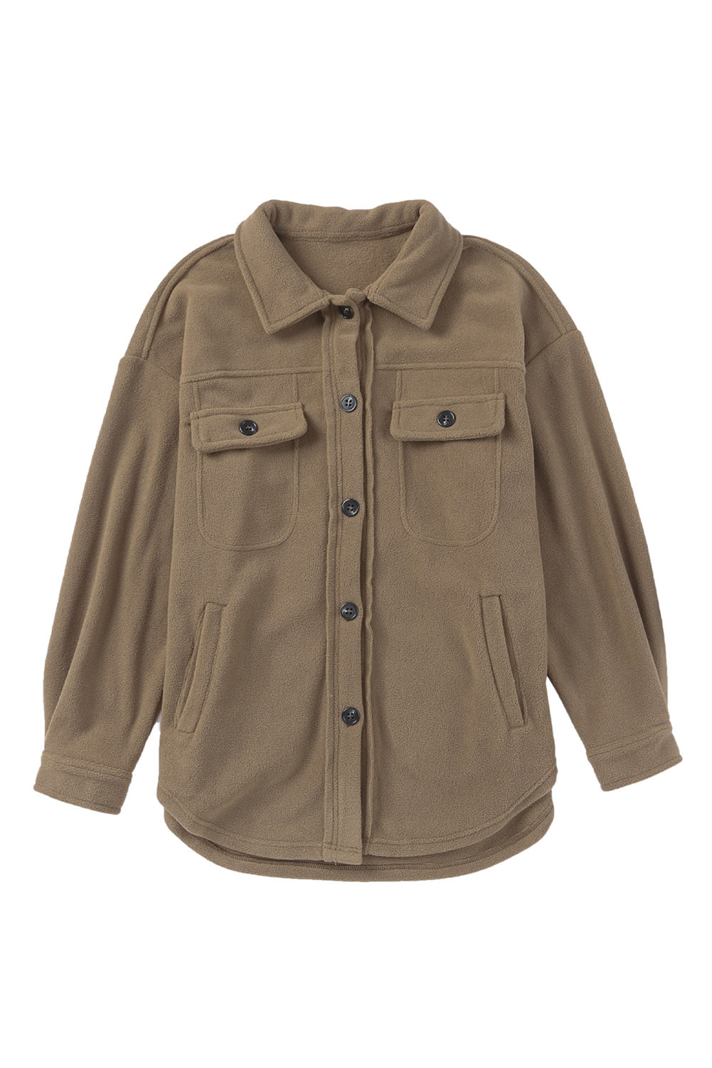 Brown Turn Down Collar Buttoned Shirt Jacket