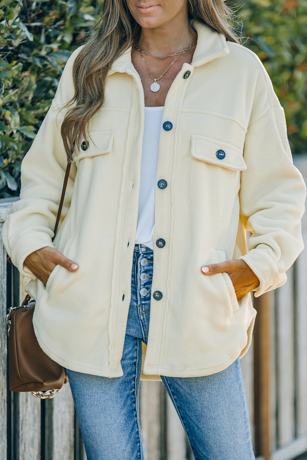 Brown Turn Down Collar Buttoned Shirt Jacket