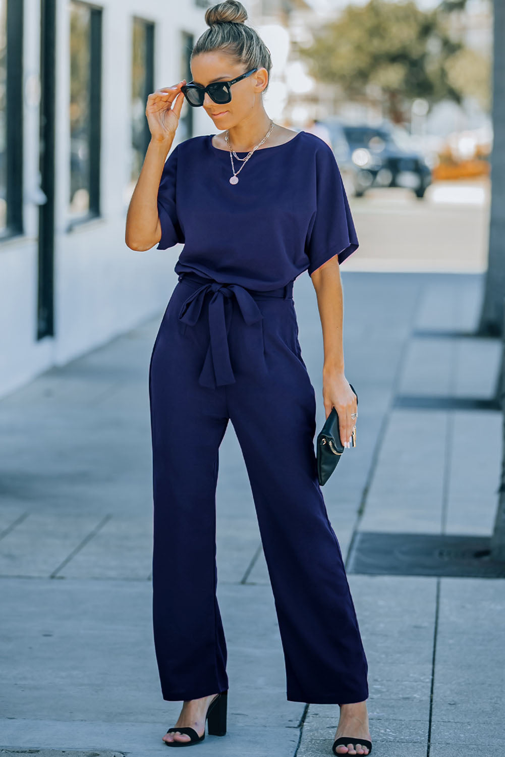 Fiery Red Belted Wide Leg Jumpsuit