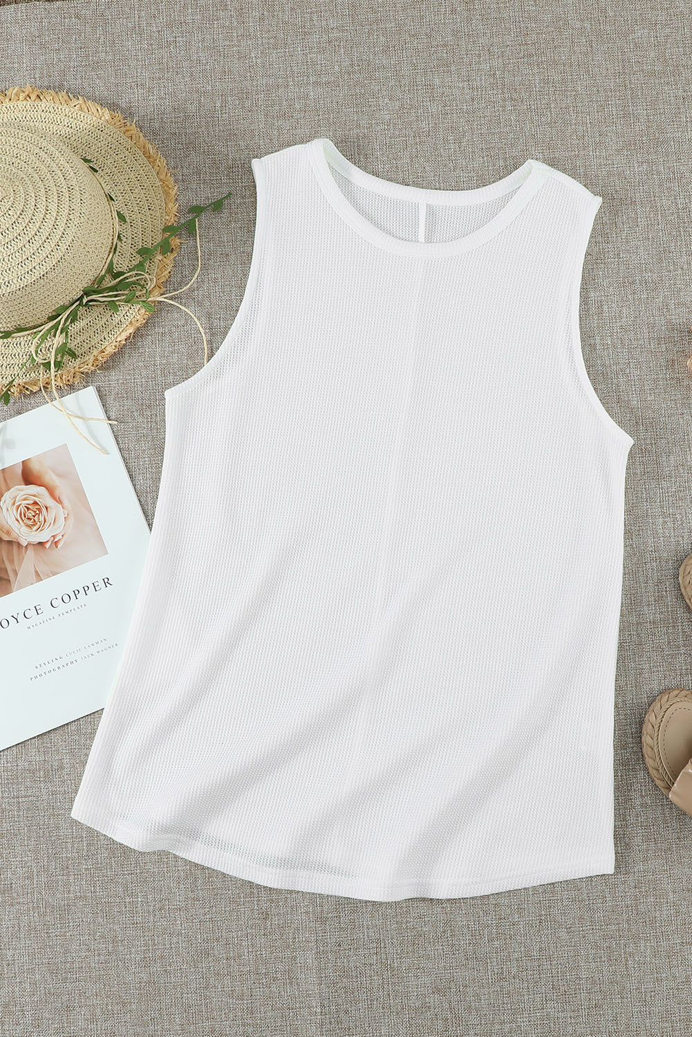 Apricot Crew Neck Waffle Tank Top