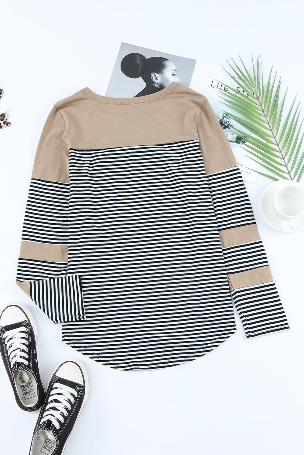 Black Pinstripe Patch Pocket Top