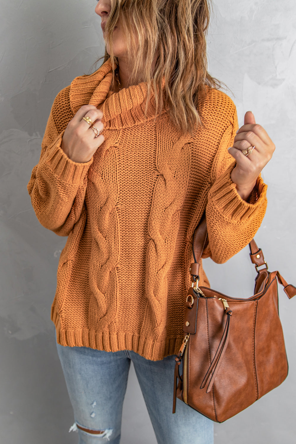 Cuddle Weather Cable Knit Handmade Turtleneck Sweater