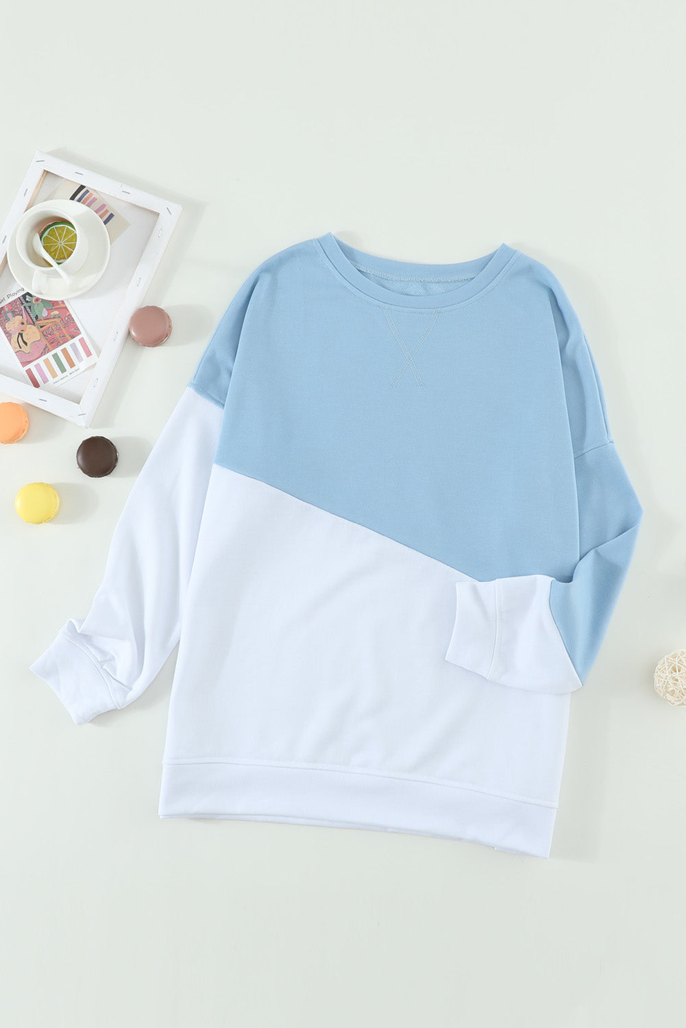 Light Blue Patchwork Dropped Shoulder Sweatshirt