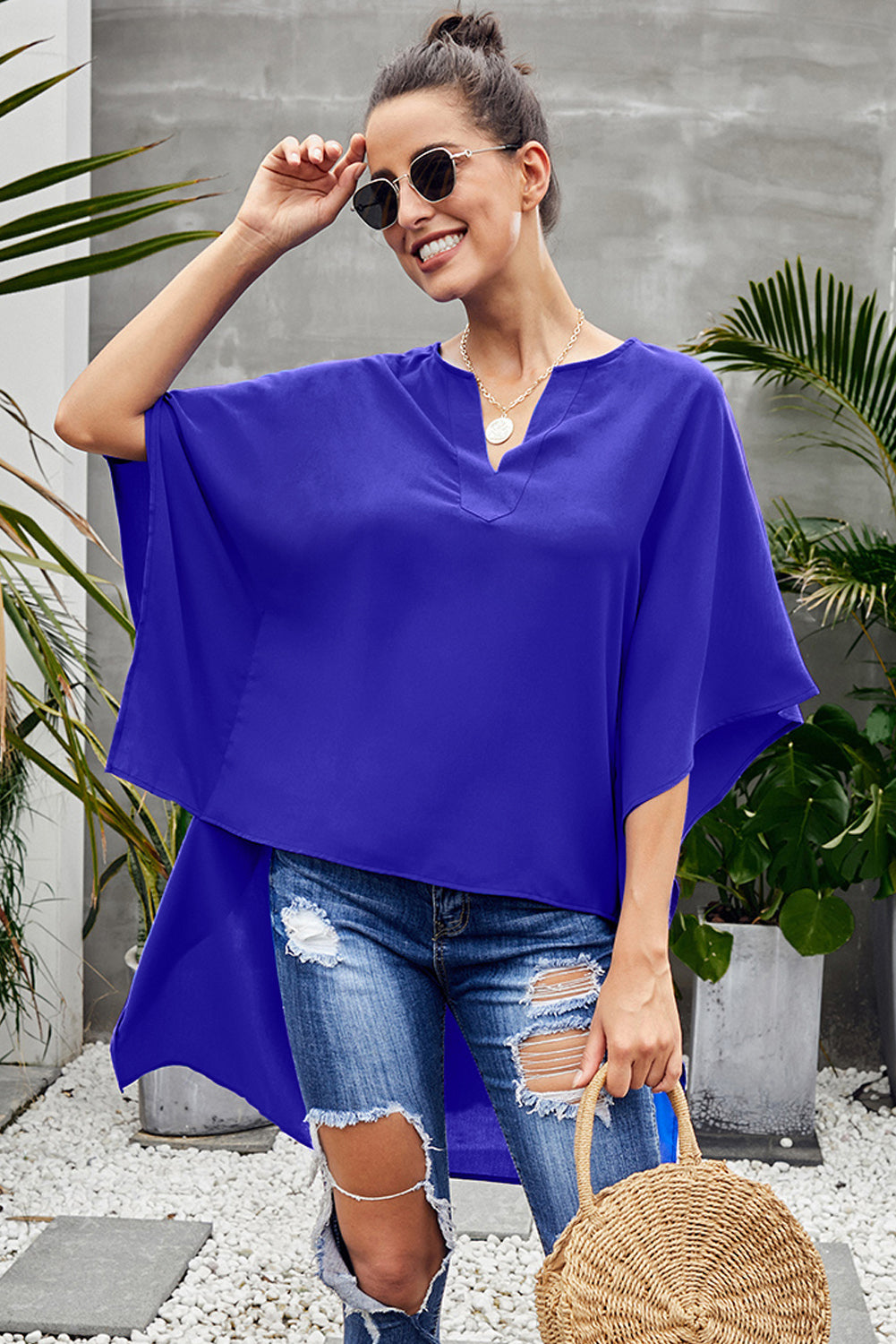 Blue Chic High Low Kimono Top