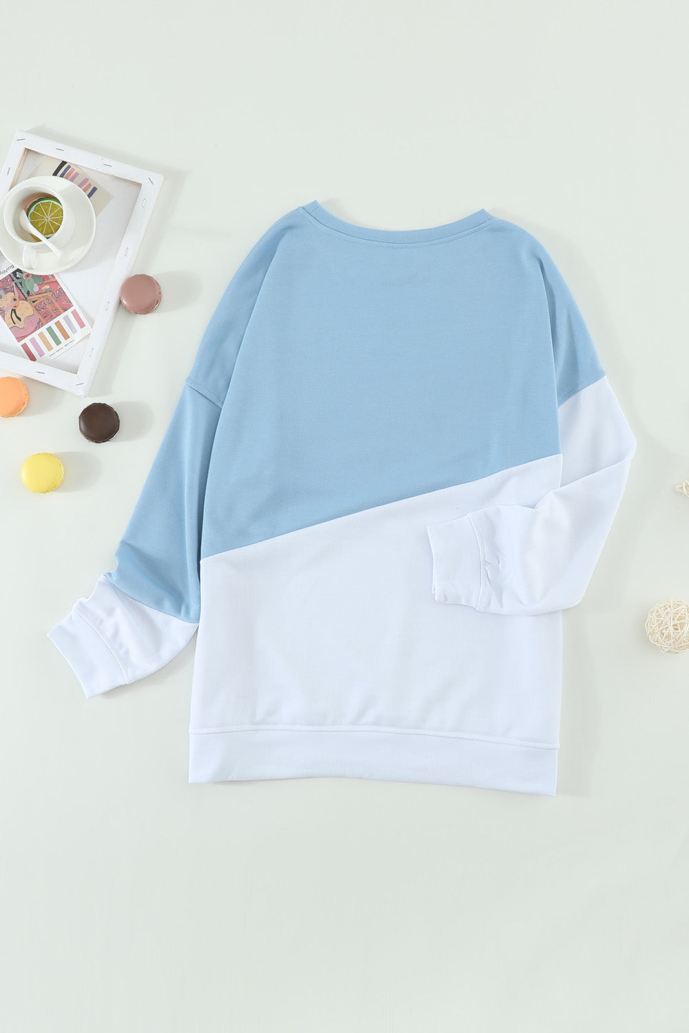 Light Blue Patchwork Dropped Shoulder Sweatshirt