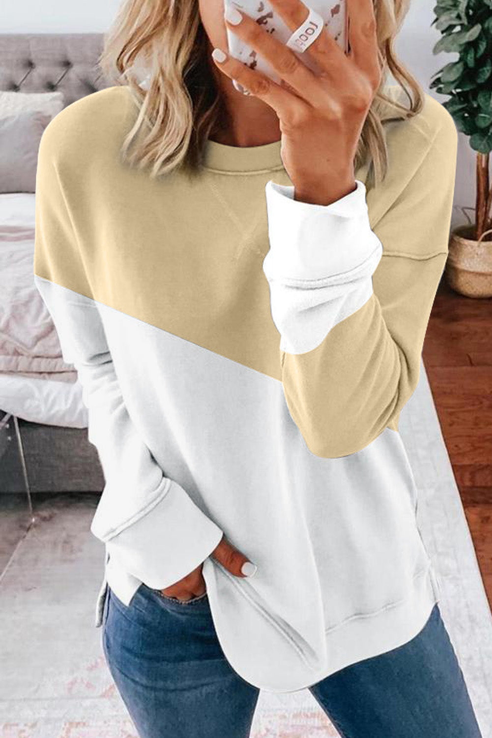 Light Blue Patchwork Dropped Shoulder Sweatshirt