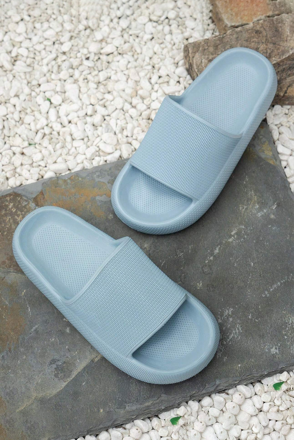 Mist Blue Solid Non-slip Wide Band Thick Sole Slippers