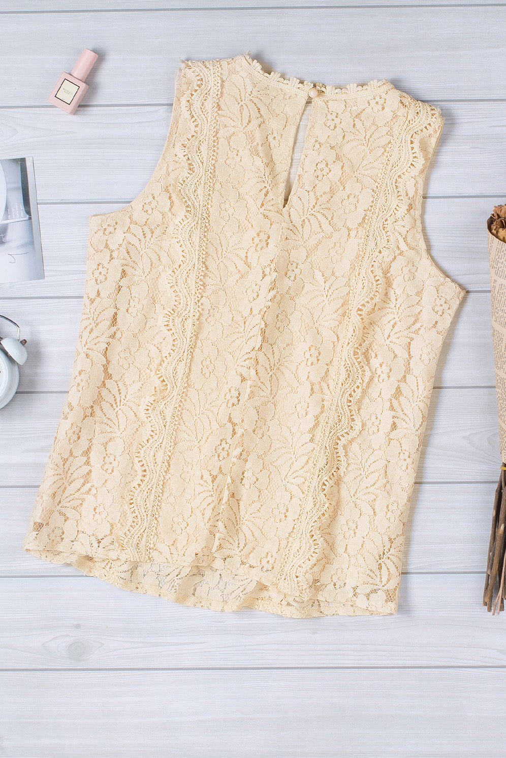 White Lace V Neck Tank Top