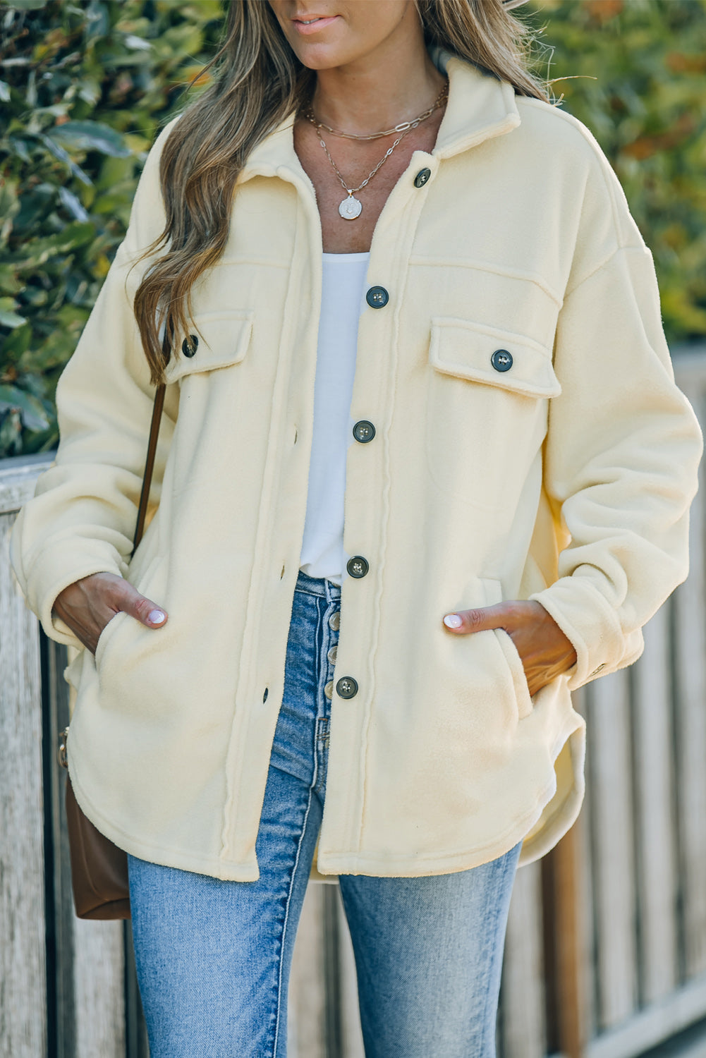 Brown Turn Down Collar Buttoned Shirt Jacket