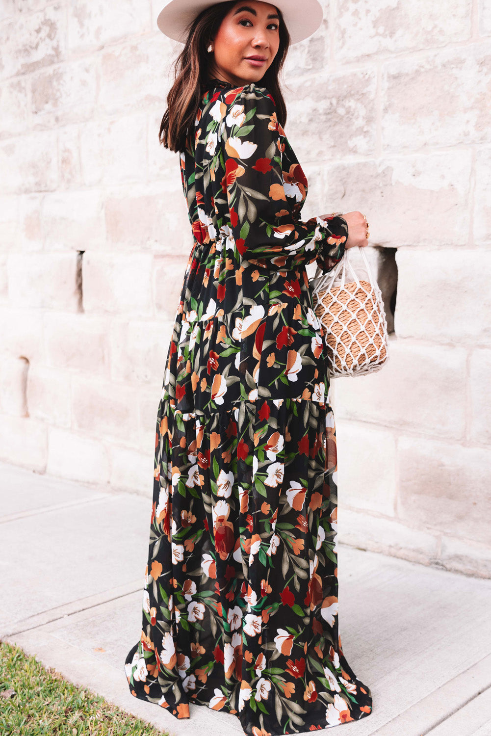 Multicolor Wild Lotus Ruffle Tiered Maxi Dress