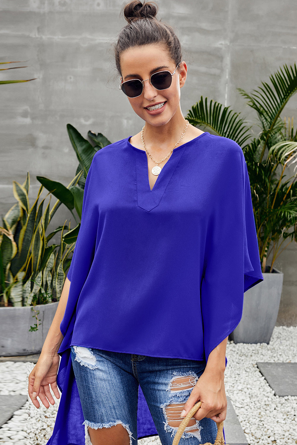 Blue Chic High Low Kimono Top