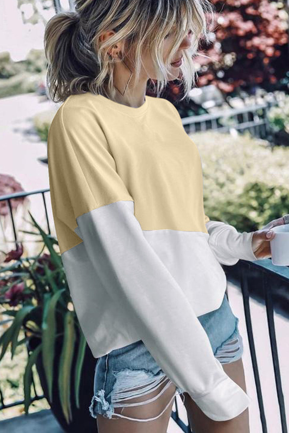 Light Blue Patchwork Dropped Shoulder Sweatshirt