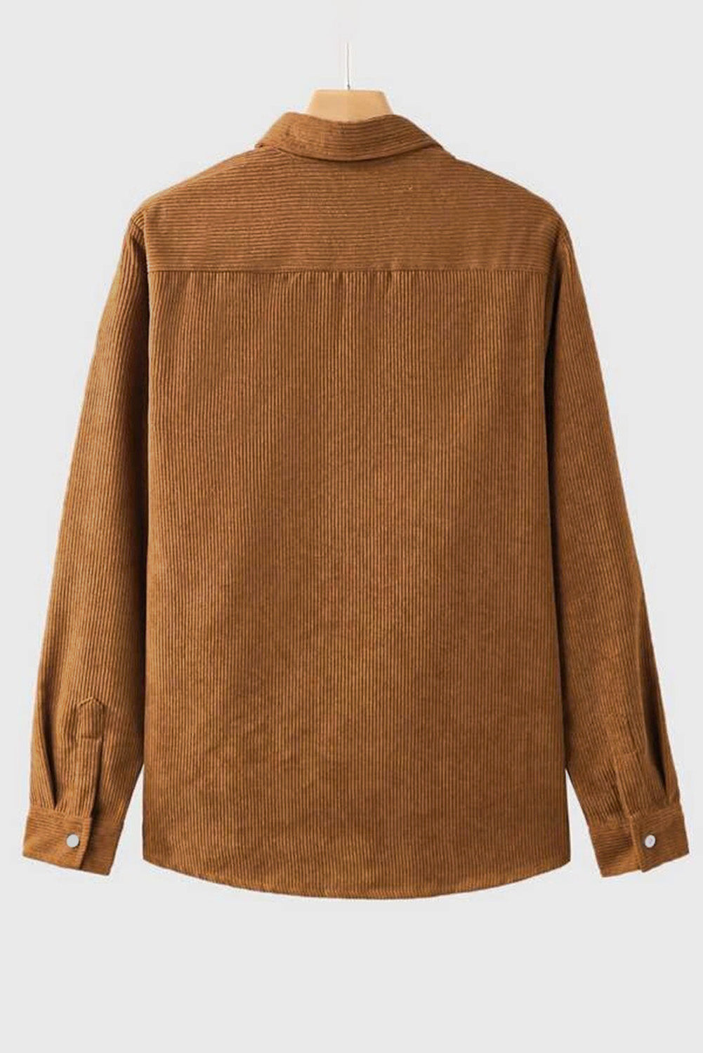 Brown Men Corduroy Flap Pocket Button Front Shirt