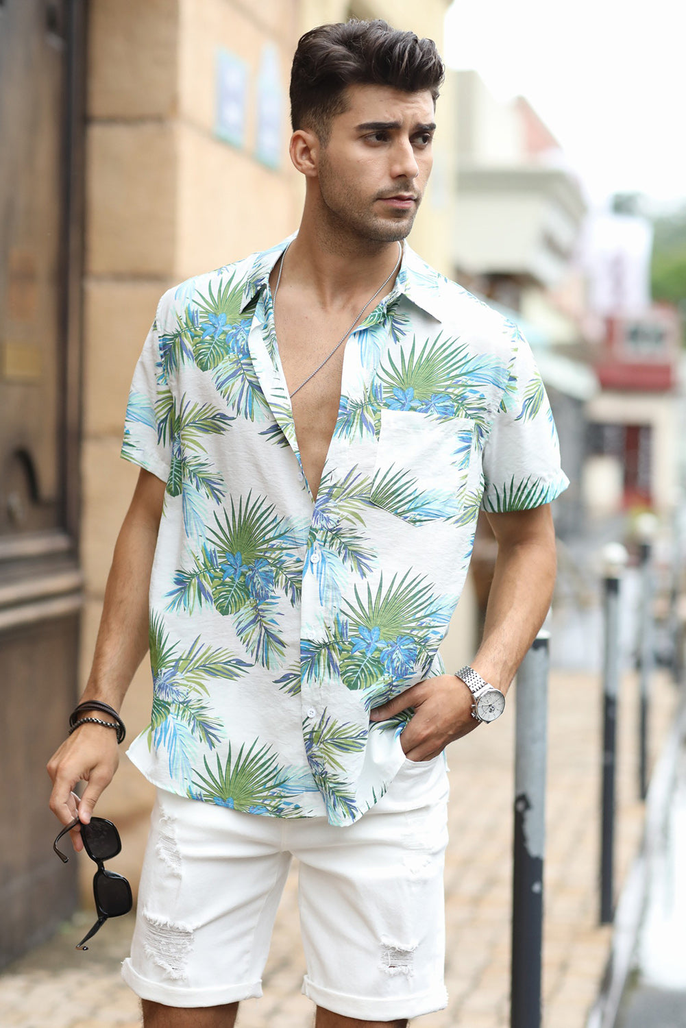 Green Men Short Sleeve Casual Hawaiian Shirt