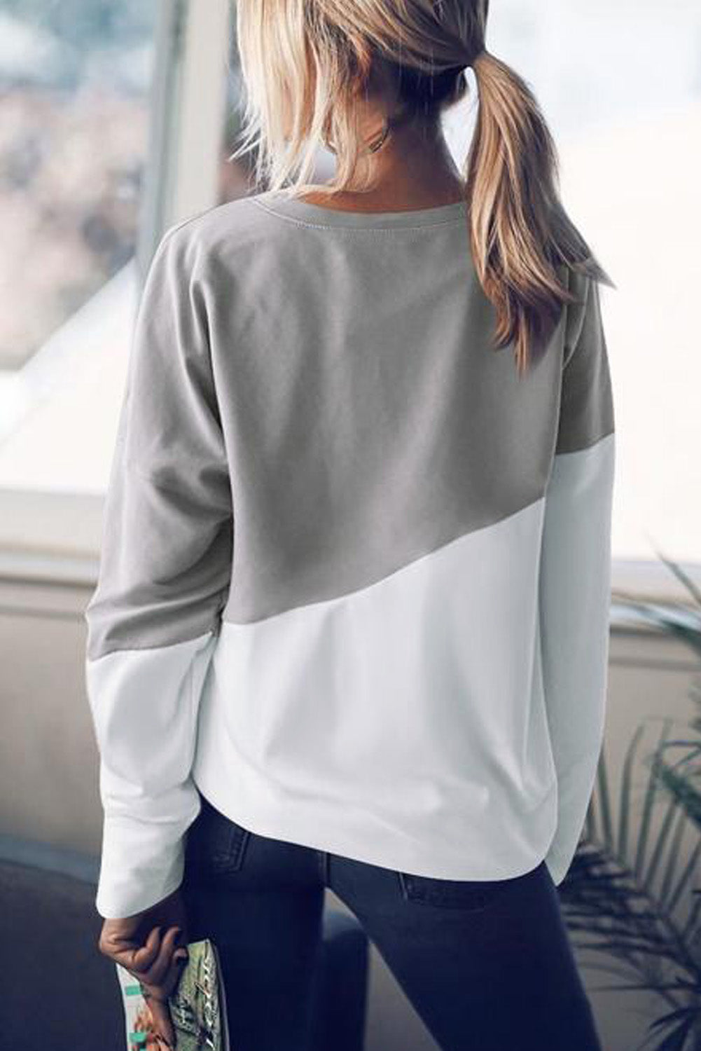 Light Blue Patchwork Dropped Shoulder Sweatshirt