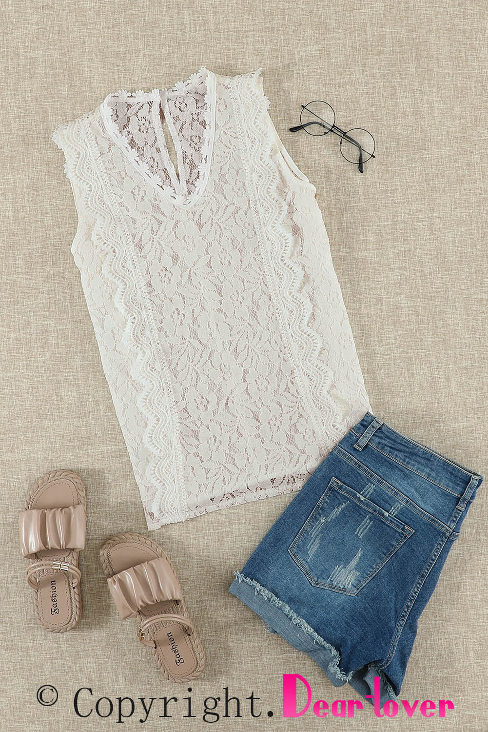 White Lace V Neck Tank Top