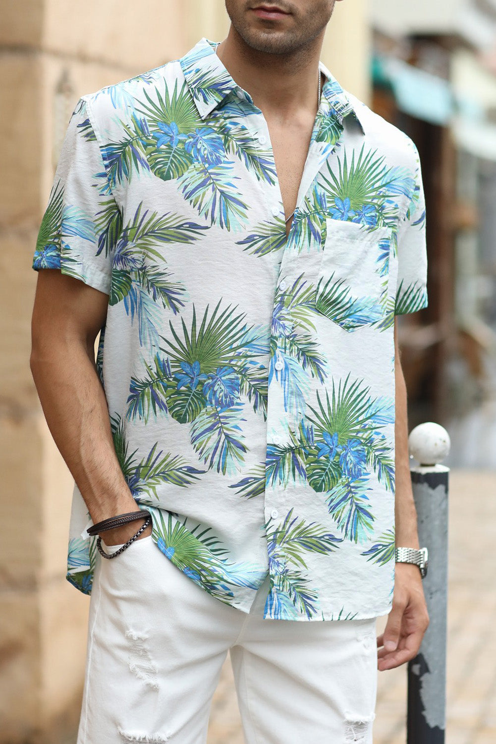 Green Men Short Sleeve Casual Hawaiian Shirt