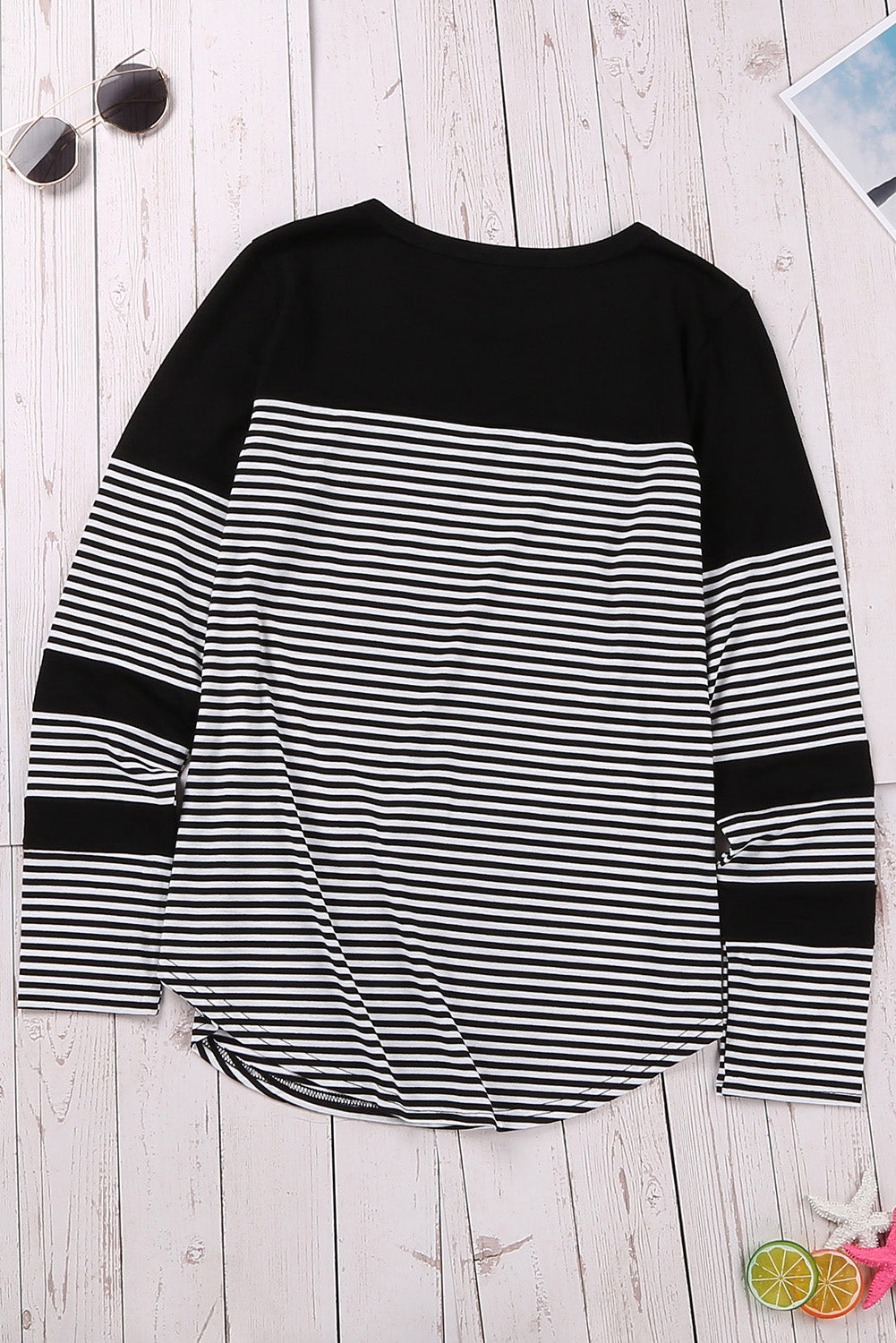 Black Pinstripe Patch Pocket Top